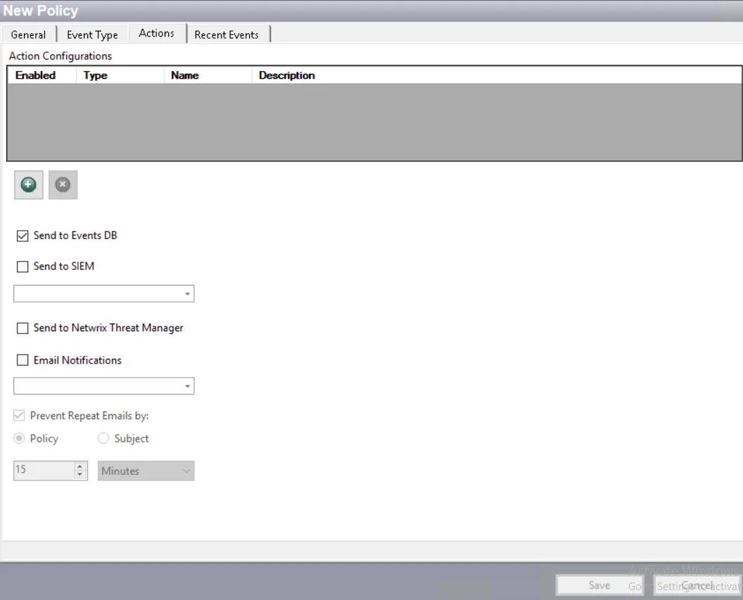 Policies - Actions tab