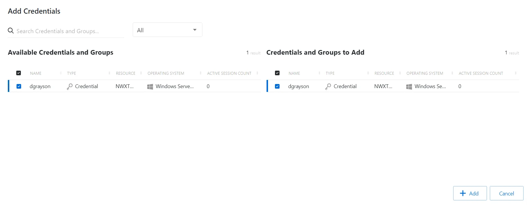 Add Credentials Window