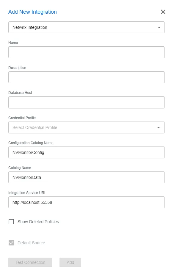 Add New Integrations window with the Netwrix Integration type selected