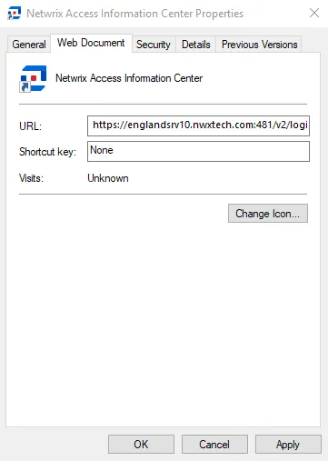 Access Information Center desktop icon properties