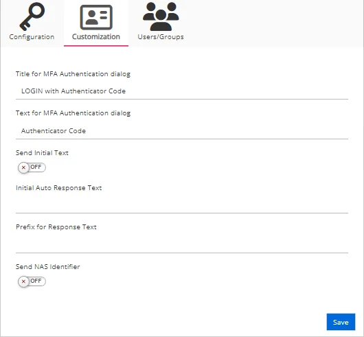 Customization tab for a Radius authneication provider