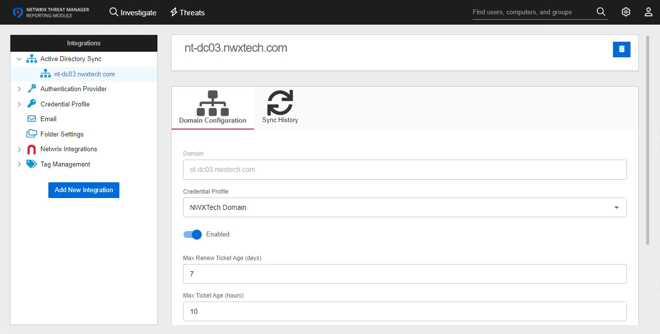 Integrations interface on the Email page showing details