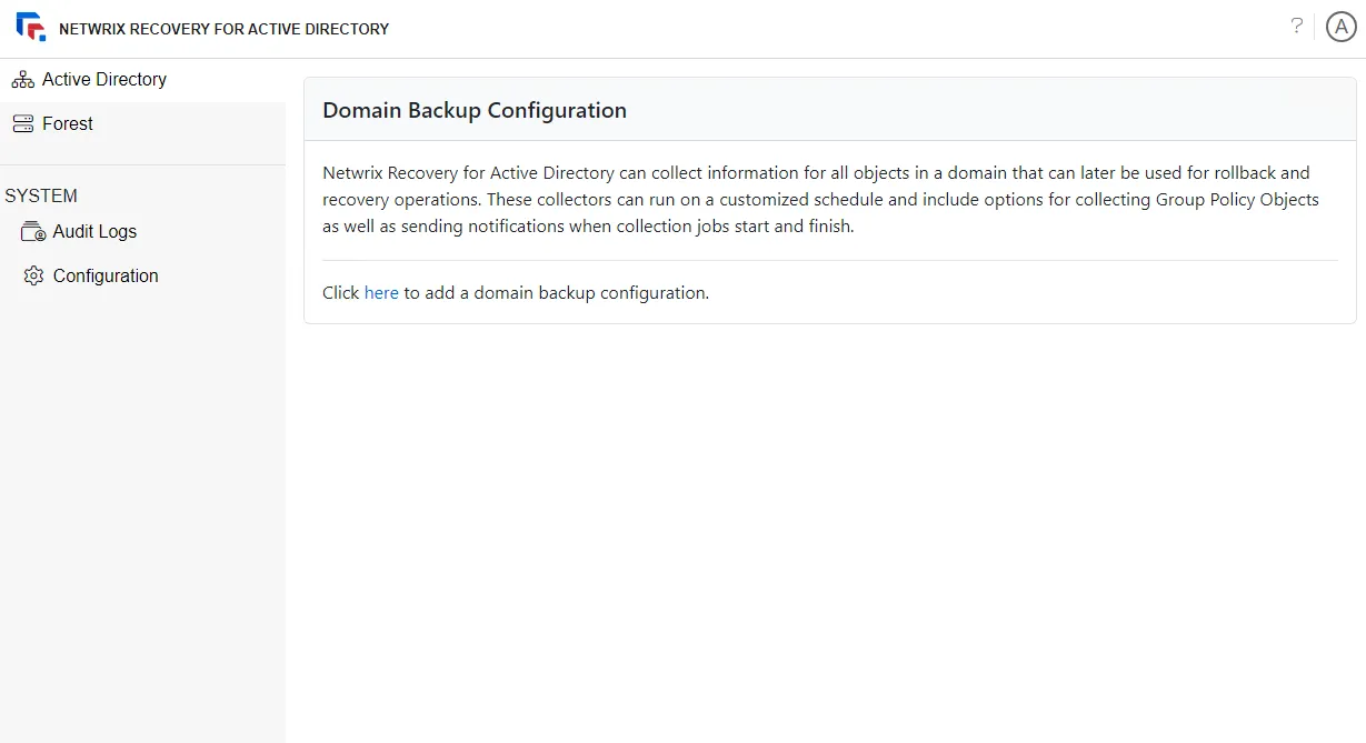 Domain Backup Configuration Page