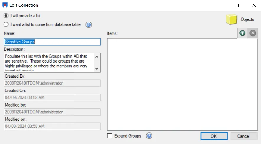 Edit Collection Window