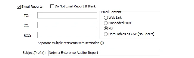 Email options on Global Settings Reporting page