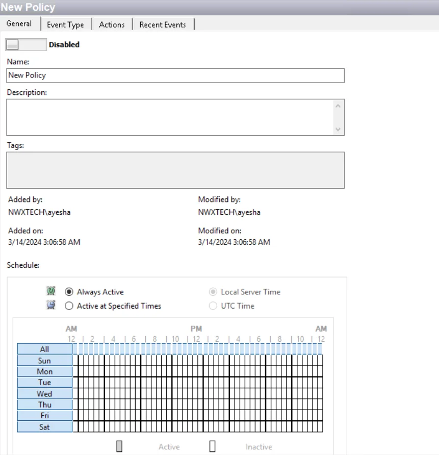 Template – General Tab