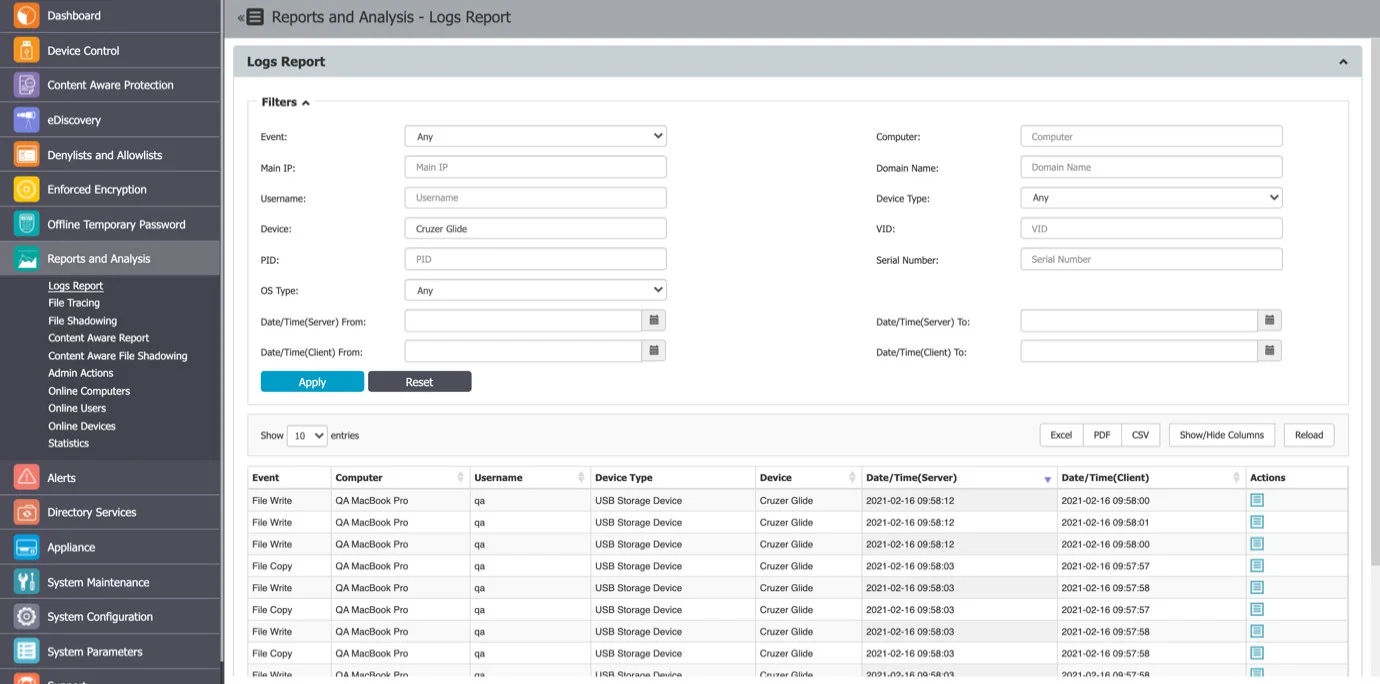 Logs Report Settings