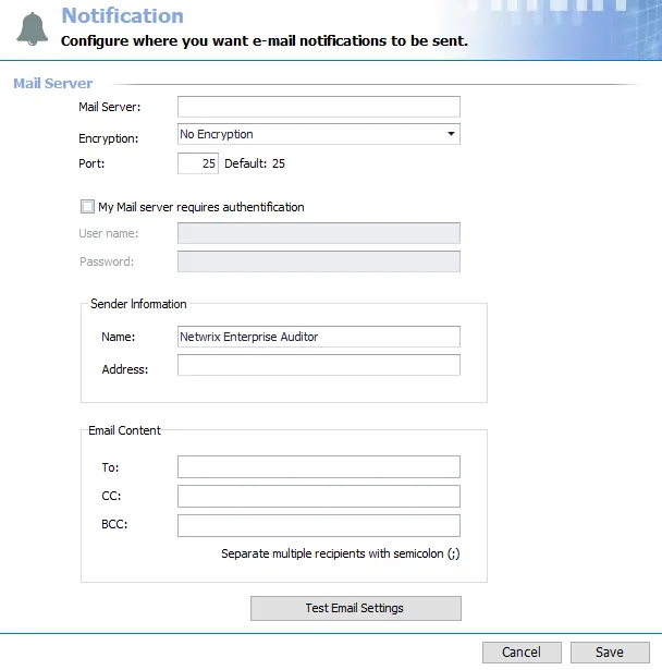 Add Domain Configuration wizard - Notification page