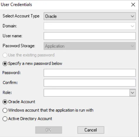 User Credentials - Oracle