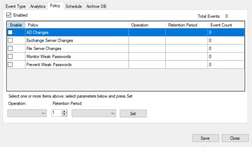 Database Maintenance window - Policy tab