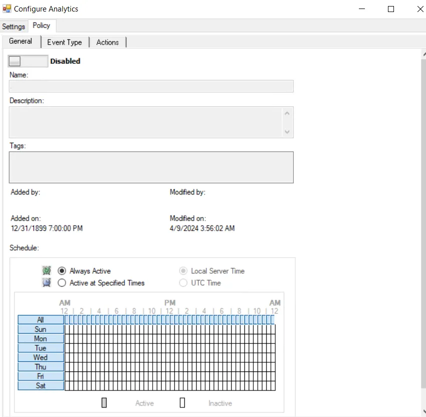 Brute Force Attacks Analytic Type - Policy tab