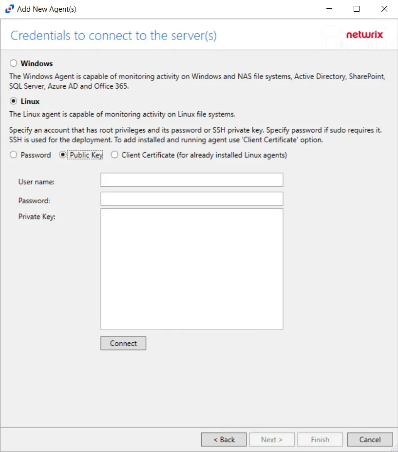 Credentials to Connect to the Server(s) 
