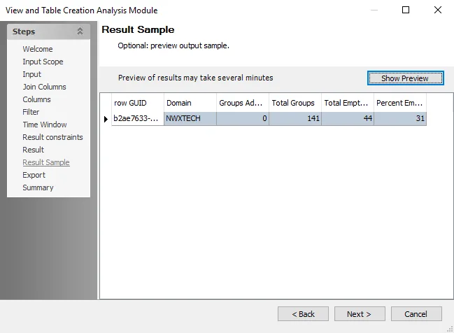 Change Detection Data Analysis Module wizard Result Sample page