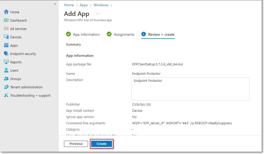 Initiating the Endpoint Protector Package MSI upload
