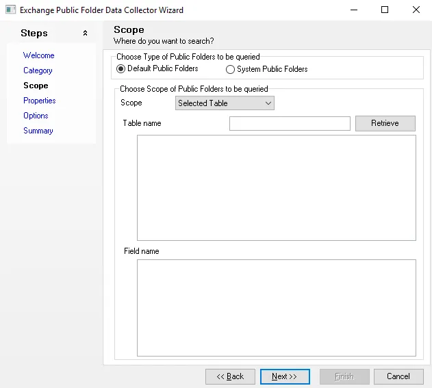 Scope page with Selected table selected