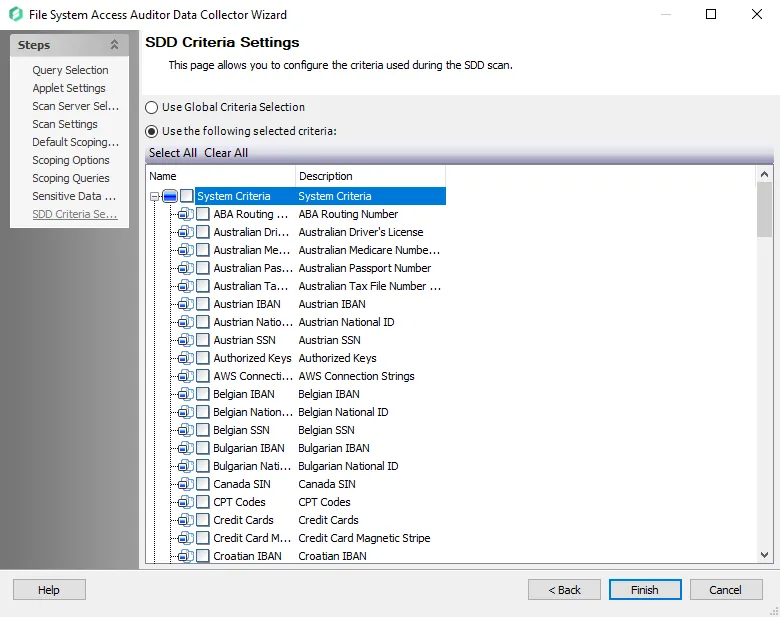 Exchange Mailbox Data Collector Wizard SDD Criteria page