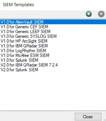 SIEM Templates window